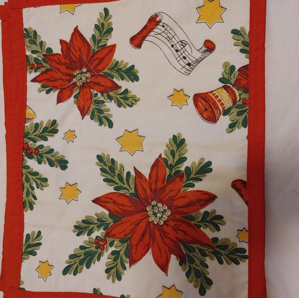 Set Of 7 Vintage Christmas placemats Poinsettia Double layer Bright colors